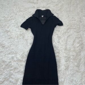 Loft beach knit crochet maxi collared dress